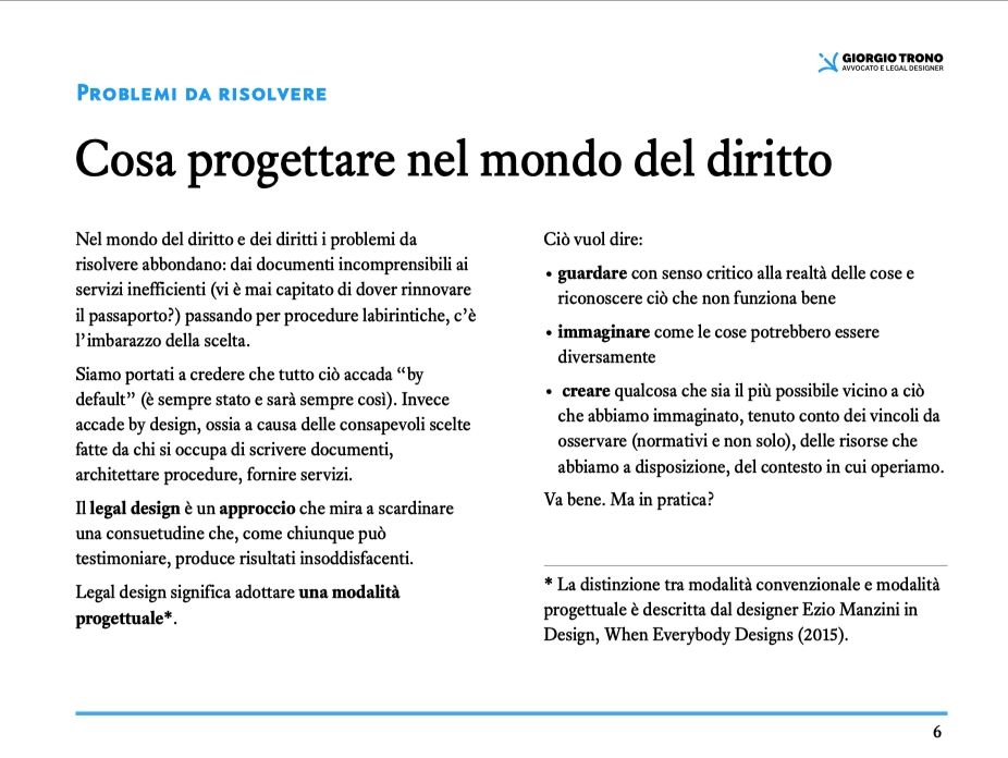 Pagina estratta dalla guida sul legal design: cosa progettare nel mondo del diritto